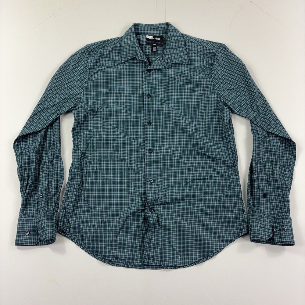 Bonobos Shirt Mens Medium Green Check Slim Fit Dress Button Front Long Sleeve